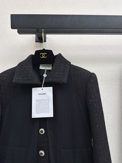 Knit lapel jacket + sleeveless mesh top two-piece set