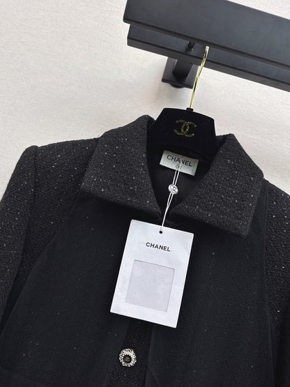 Knit lapel jacket + sleeveless mesh top two-piece set