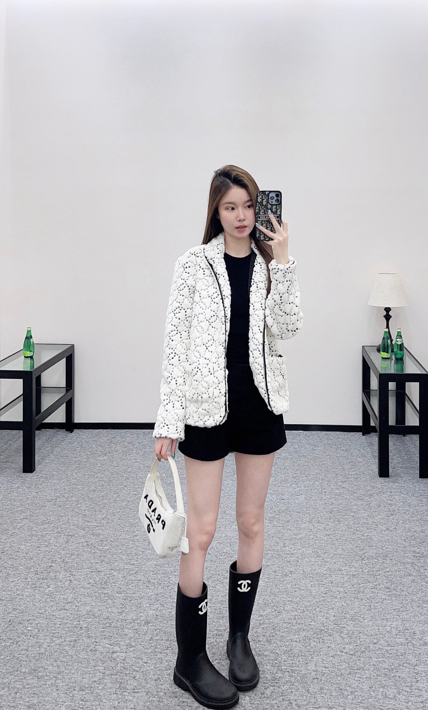 Stand up collar zipper fur cotton coat jacket