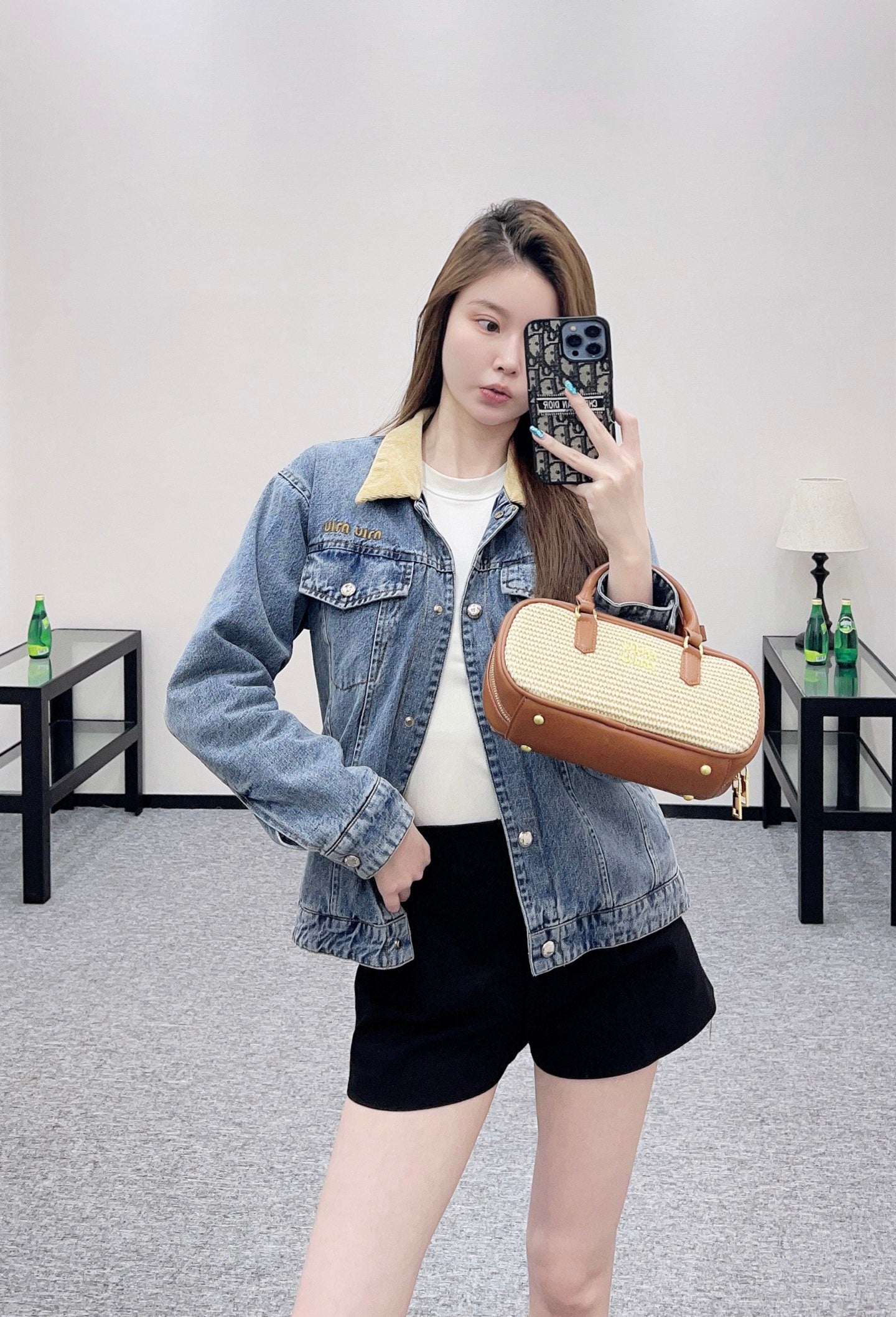 Spliced corduroy collar denim jacket