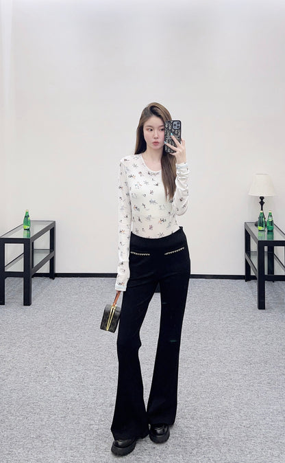 Micro zipper retro elastic pants