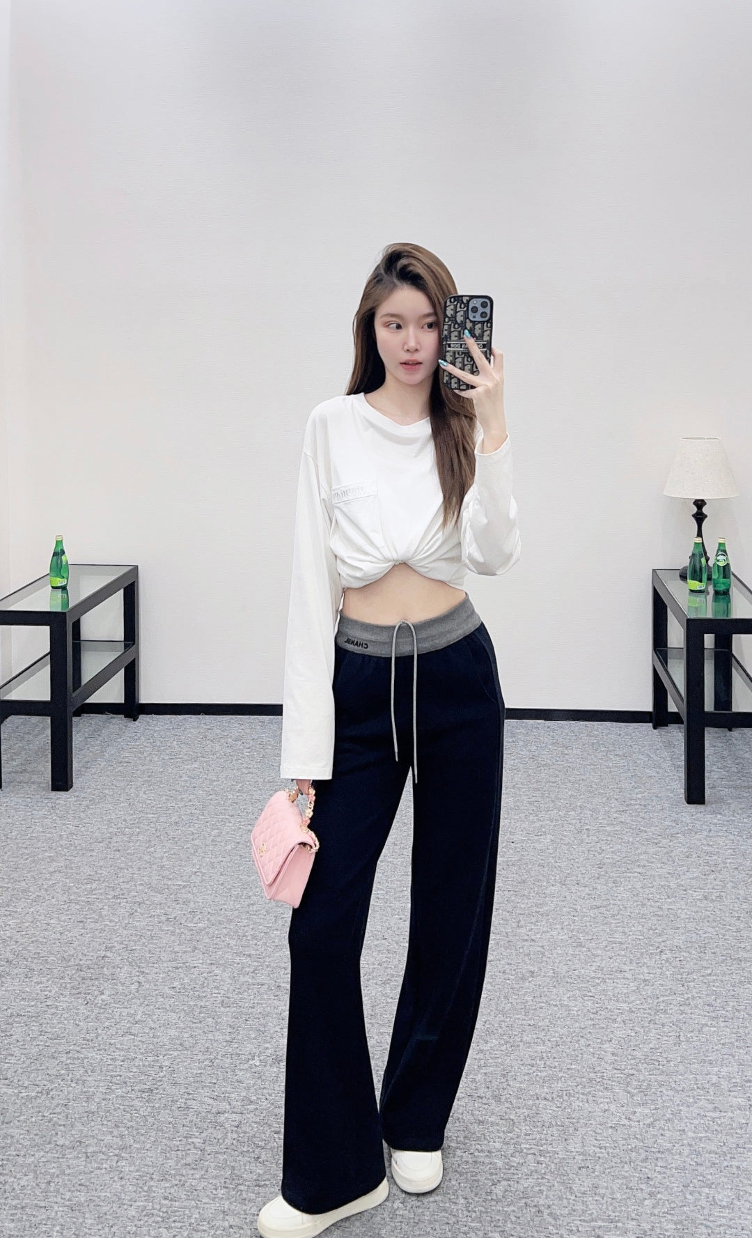 Drawstring wide leg pants