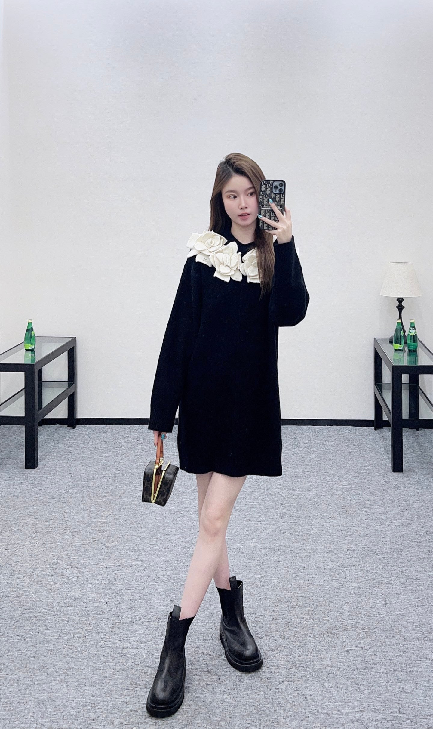 3D Camellia Knitted Dress