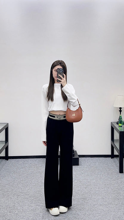 Woolen casual woven belt pants