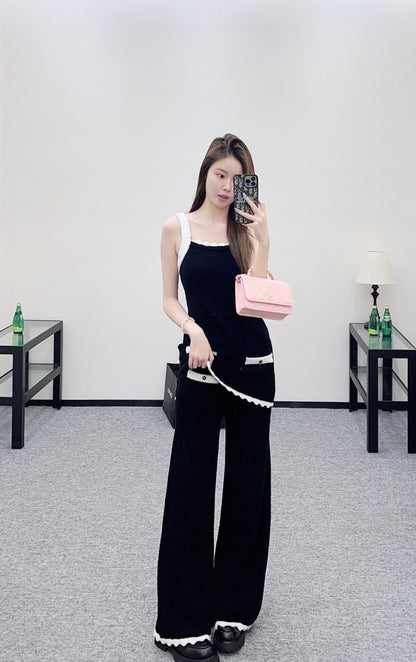 Color blocking knitted camisole skirt