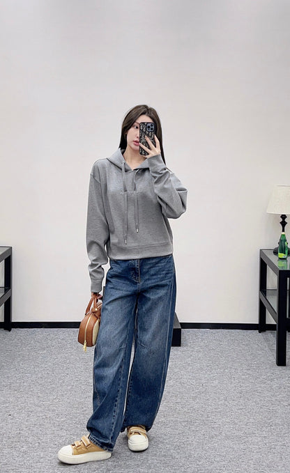 Hooded drawstring short hoodie