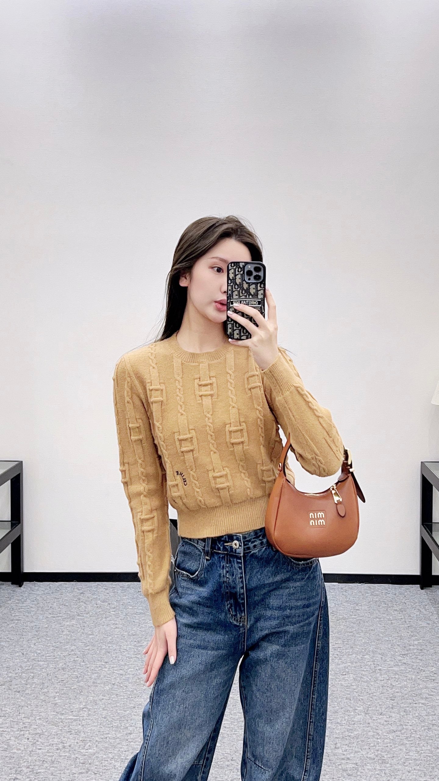 Round neck crochet letter sweater