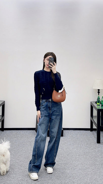 Round neck crochet letter sweater