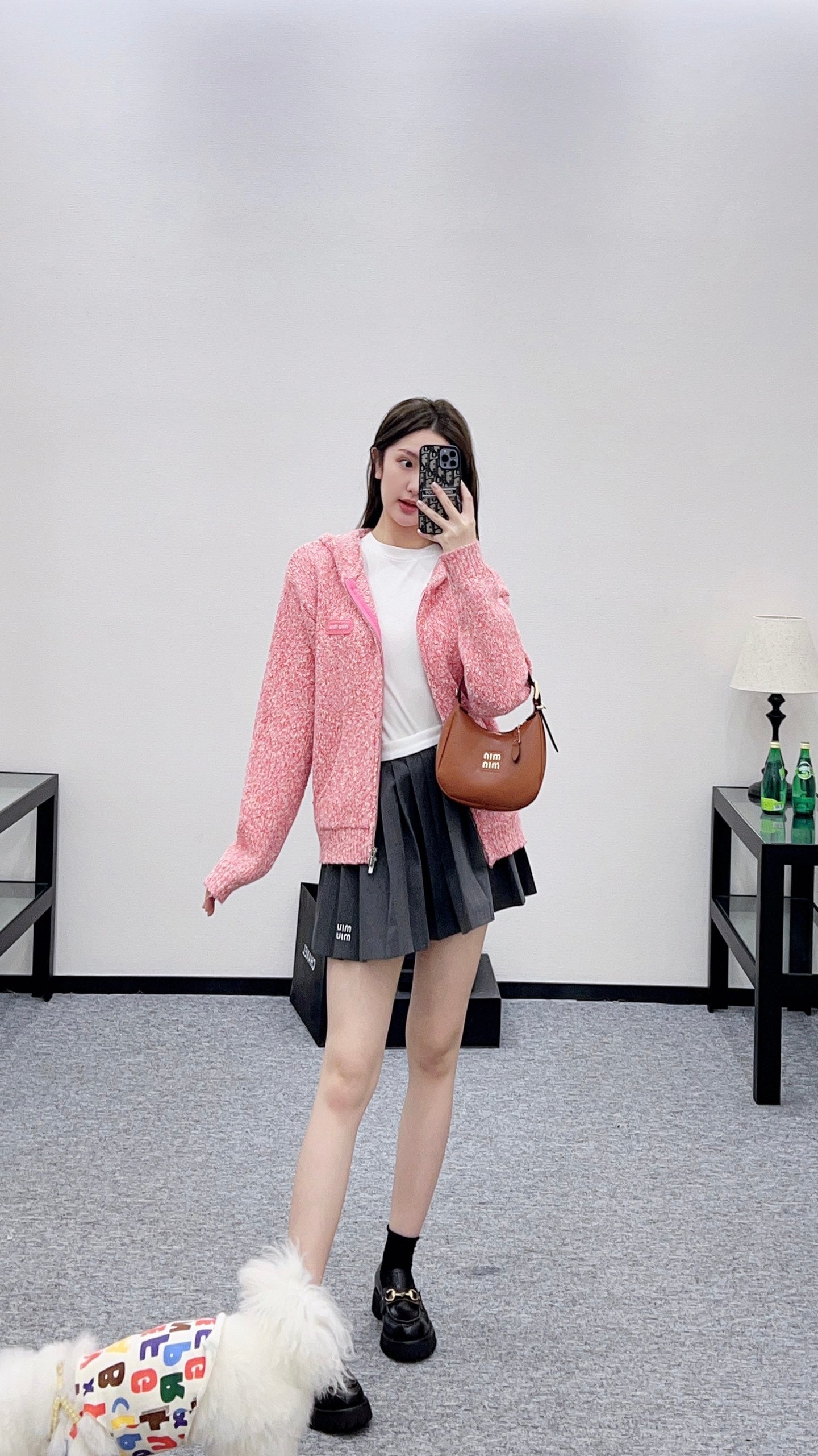 Hooded snowflake colored dot cardigan