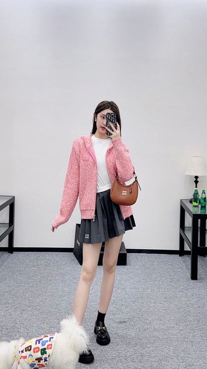 Hooded snowflake colored dot cardigan