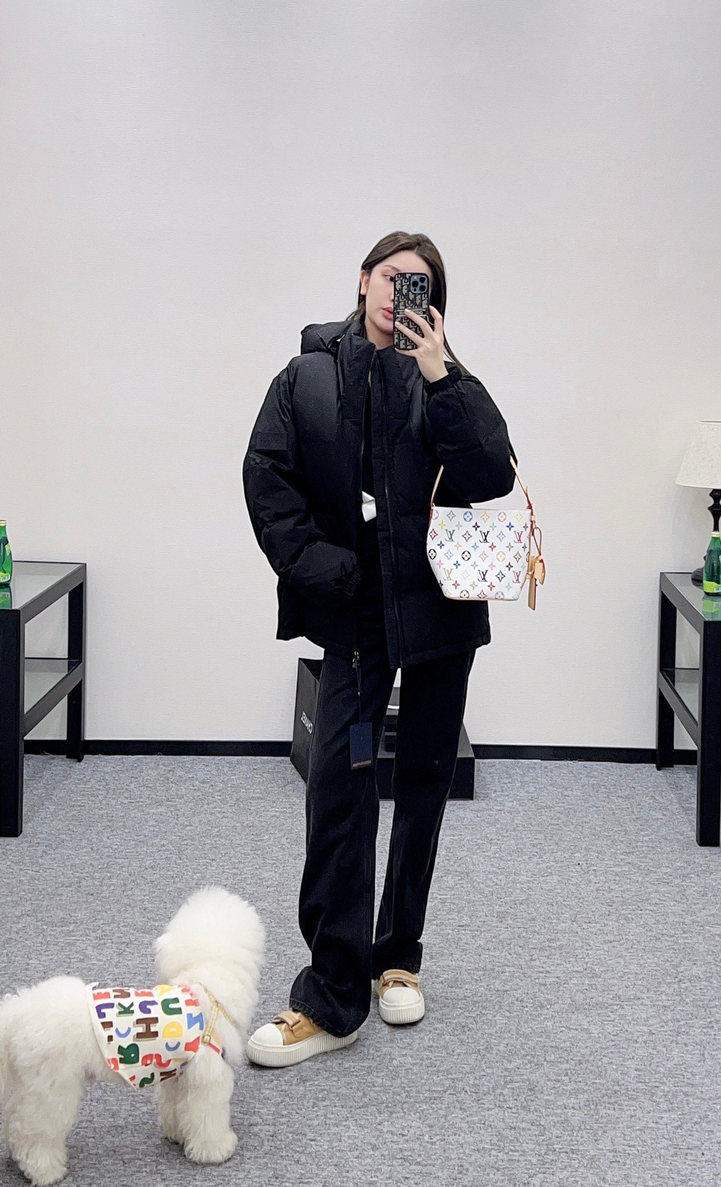 Detachable hooded jacquard down jacket