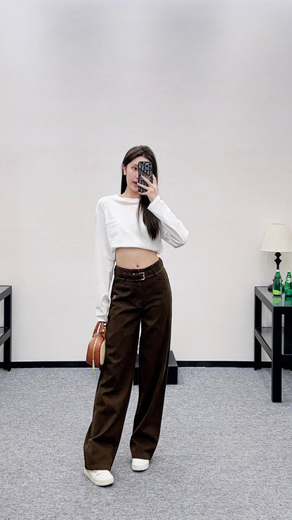 Velvet logo waistband wide leg pants