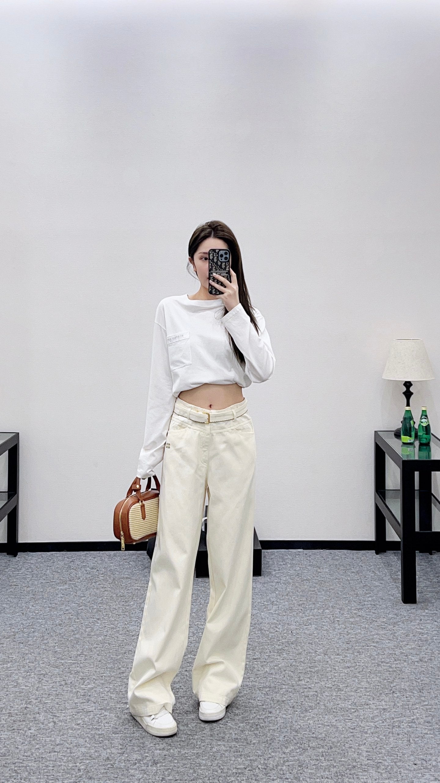 Velvet logo waistband wide leg pants