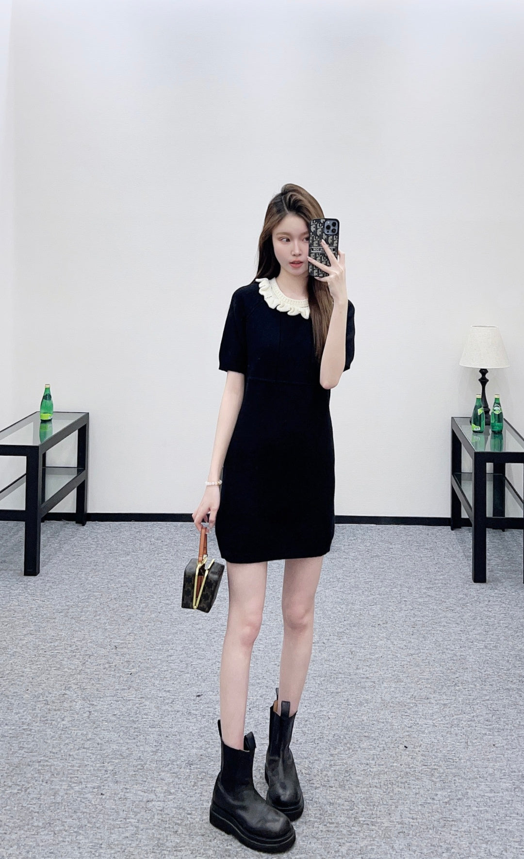 3D Color-Blocked Ruffled Lace Dress