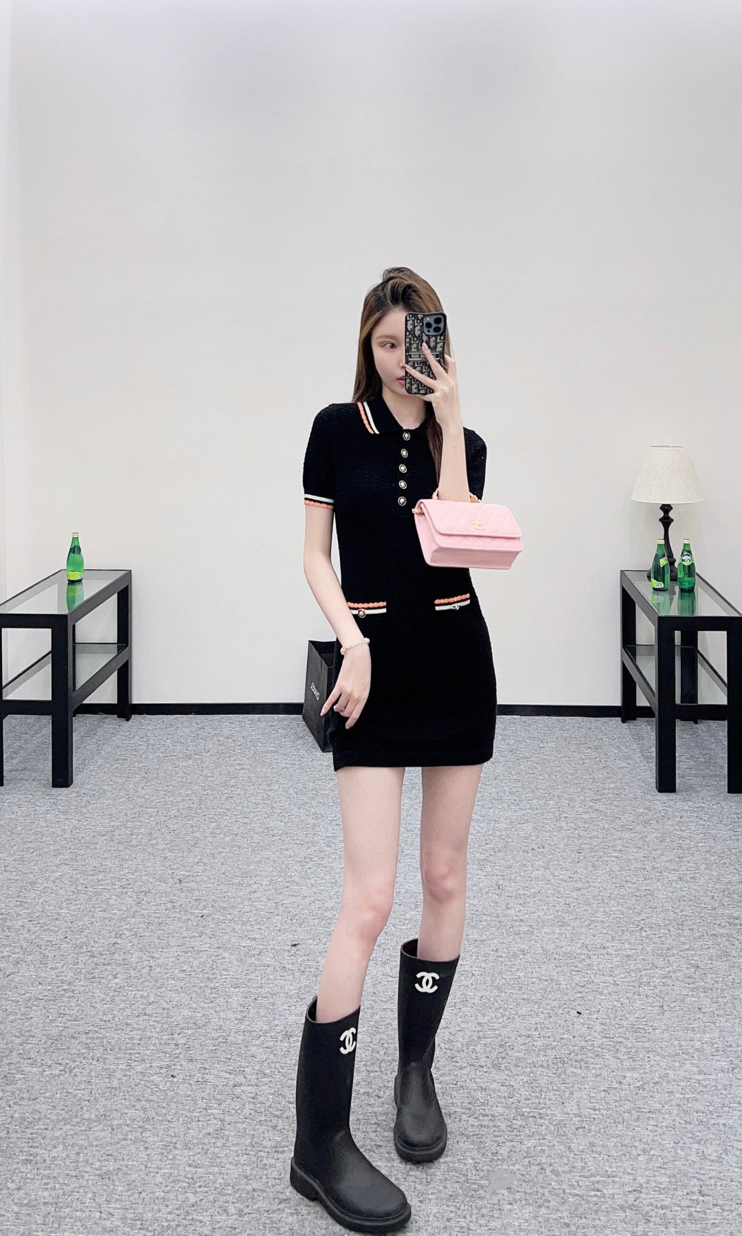 Color-Blocked Collared Knit Dress