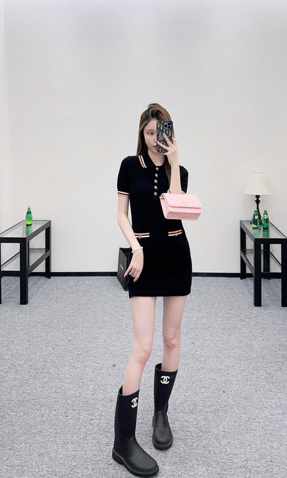 Color-Blocked Collared Knit Dress