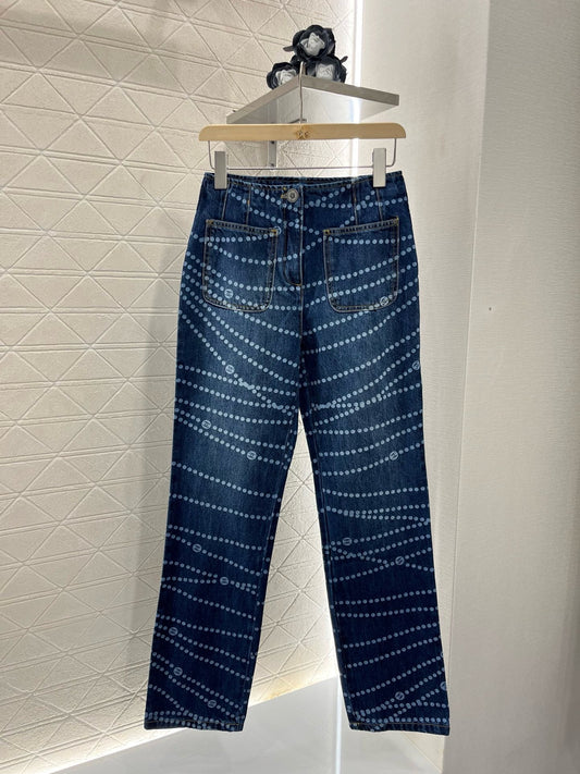2025SS New Product Laser Pearl Chain Pocket Jeans