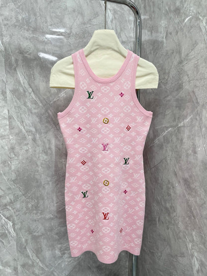 25 New Letter Logo Embroidery Concave and Concave Textured Vest Dress