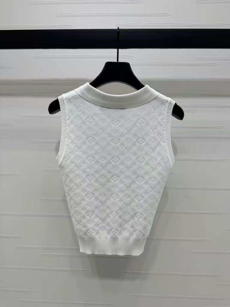 25SS Embroidered letter lapel knit vest
