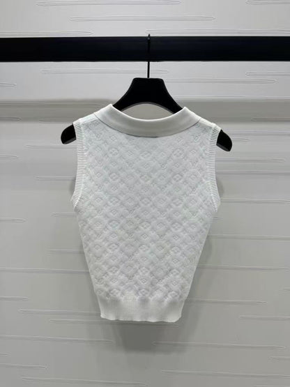 25SS Embroidered letter lapel knit vest