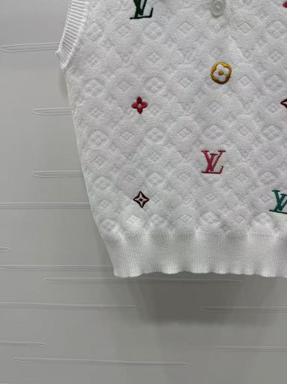 25SS Embroidered letter lapel knit vest