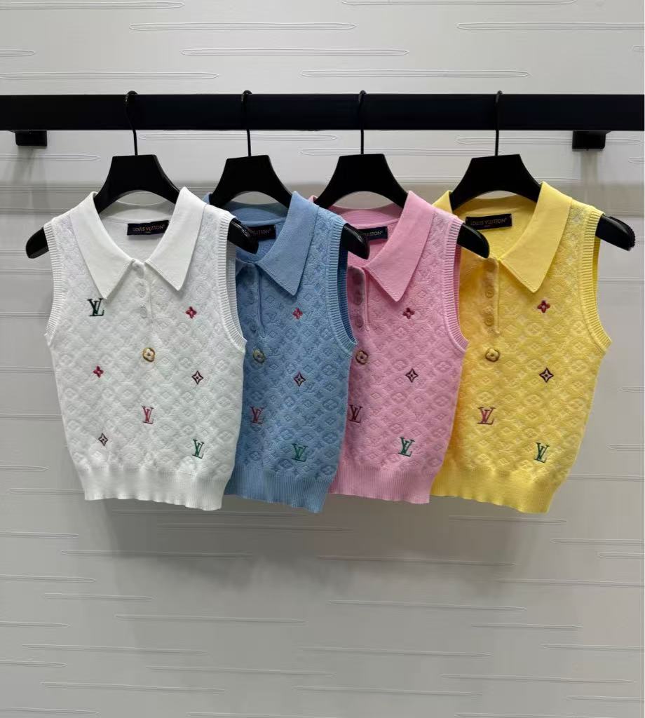 25SS Embroidered letter lapel knit vest