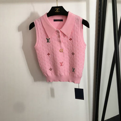 25SS Embroidered letter lapel knit vest