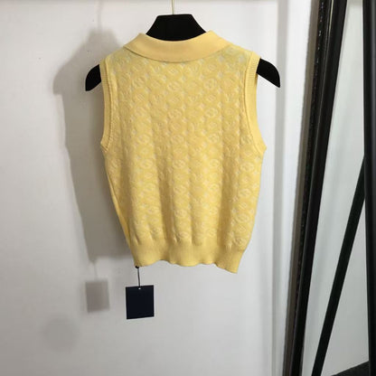 25SS Embroidered letter lapel knit vest