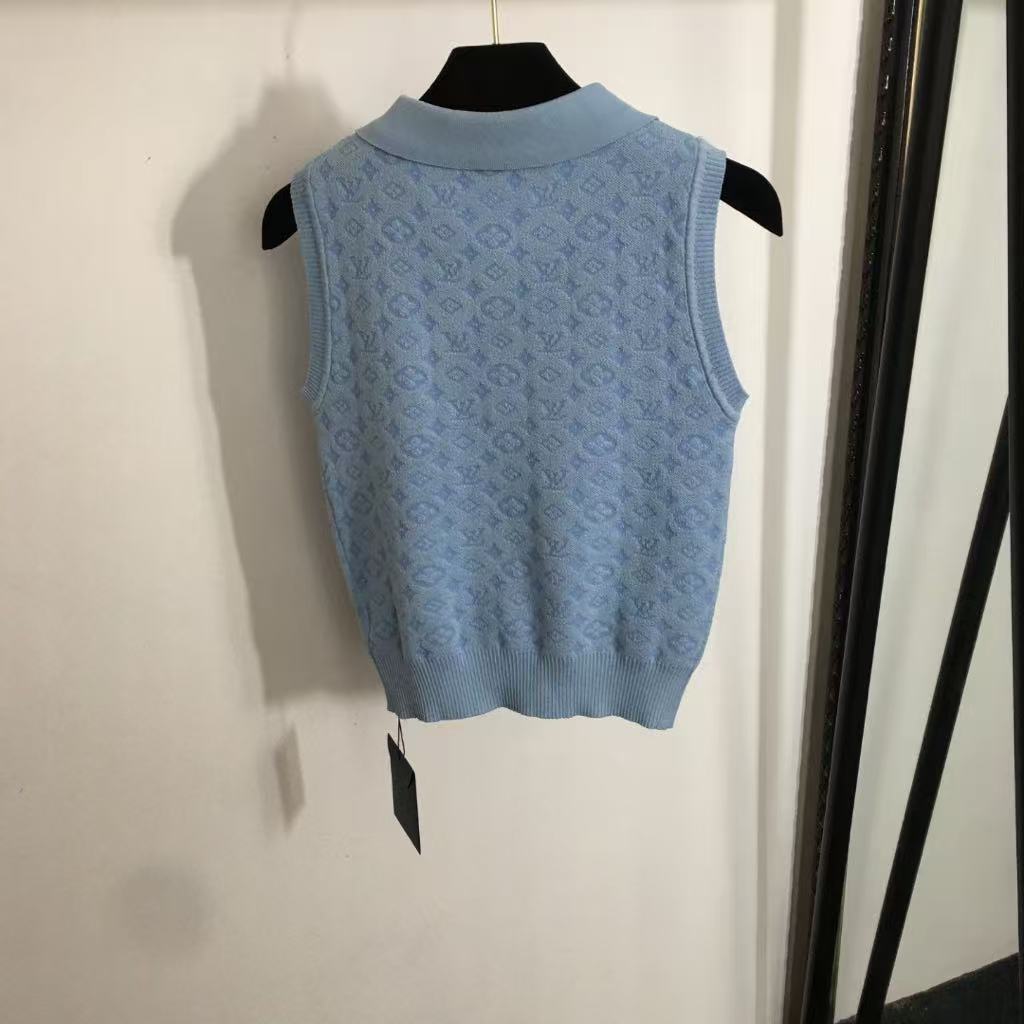 25SS Embroidered letter lapel knit vest