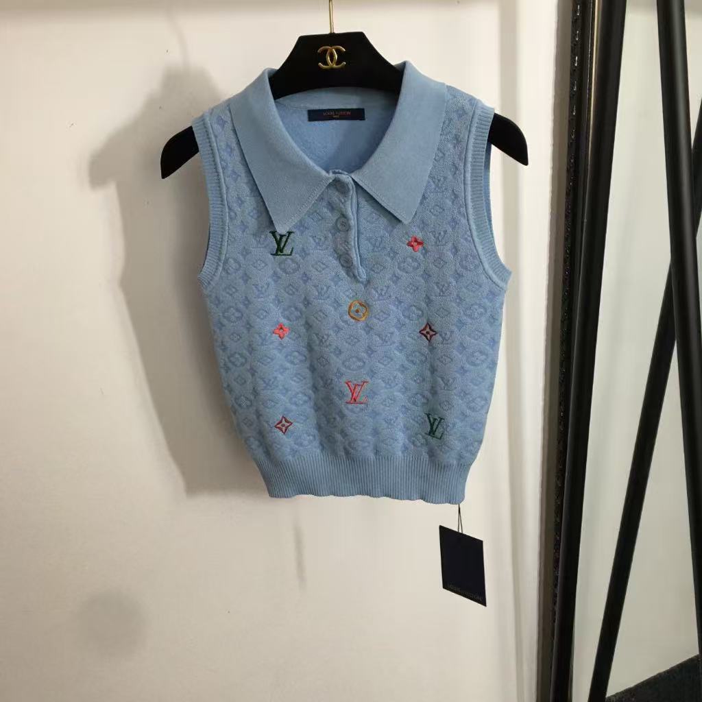 25SS Embroidered letter lapel knit vest