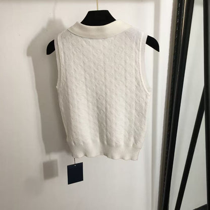 25SS Embroidered letter lapel knit vest