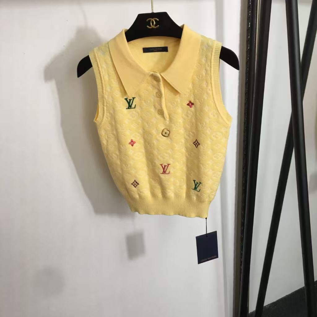25SS Embroidered letter lapel knit vest
