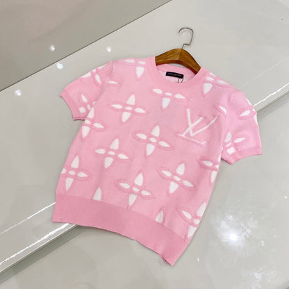 25ss spring new style reverse stitch jacquard logo knitted T-shirt