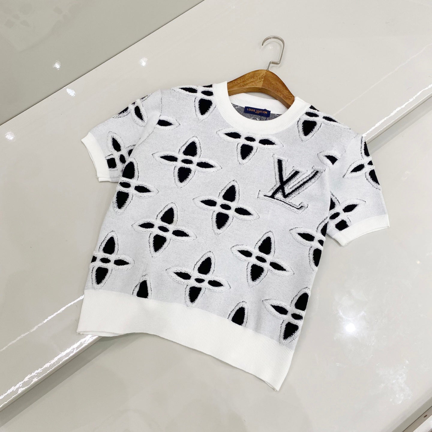 25ss spring new style reverse stitch jacquard logo knitted T-shirt