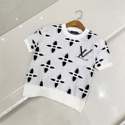 25ss spring new style reverse stitch jacquard logo knitted T-shirt