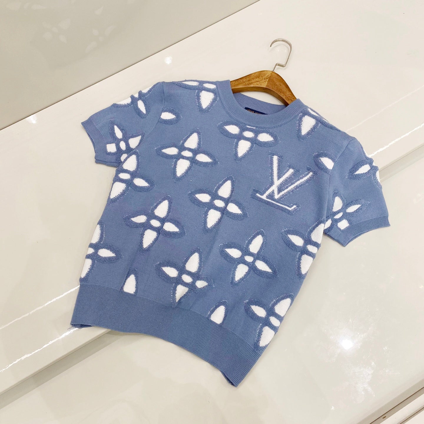 25ss spring new style reverse stitch jacquard logo knitted T-shirt