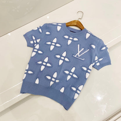 25ss spring new style reverse stitch jacquard logo knitted T-shirt