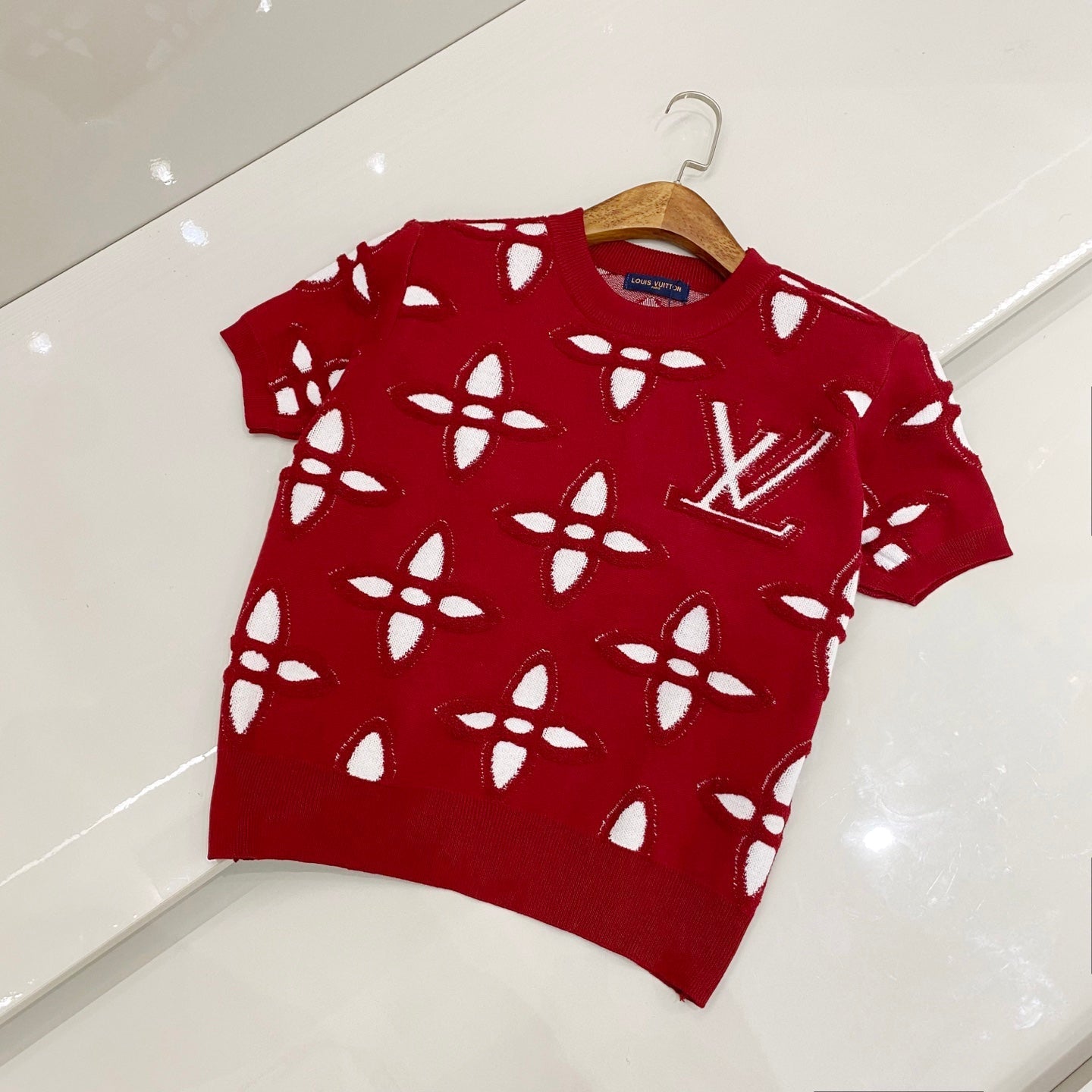 25ss spring new style reverse stitch jacquard logo knitted T-shirt