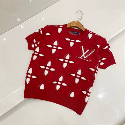 25ss spring new style reverse stitch jacquard logo knitted T-shirt