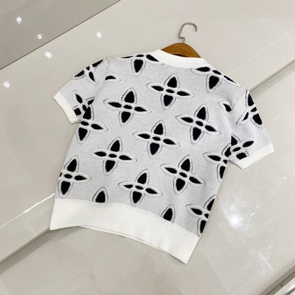 25ss spring new style reverse stitch jacquard logo knitted T-shirt