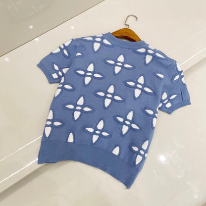 25ss spring new style reverse stitch jacquard logo knitted T-shirt