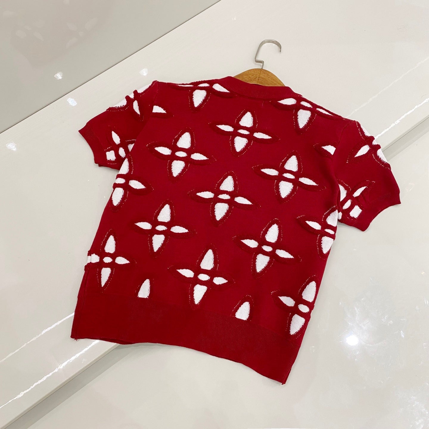 25ss spring new style reverse stitch jacquard logo knitted T-shirt