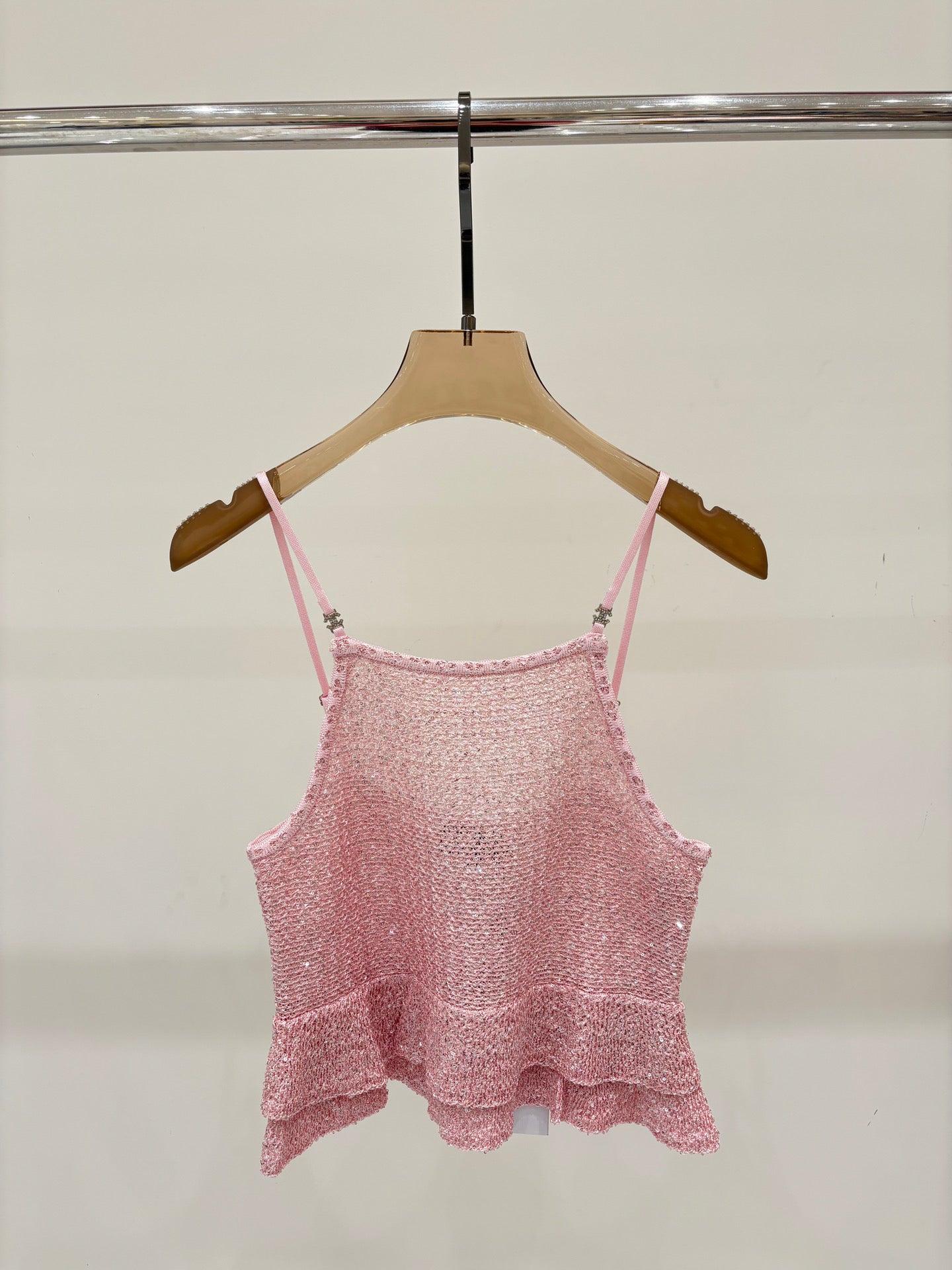 25ss Early spring new diamond button sequins decorated ruffled knitted vest