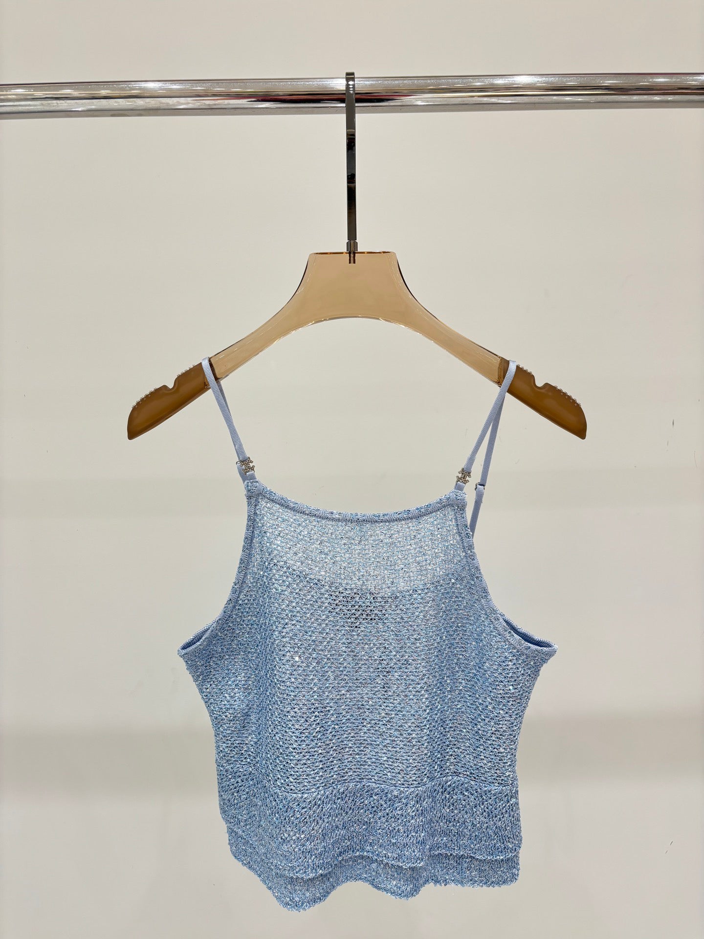 25ss Early spring new diamond button sequins decorated ruffled knitted vest