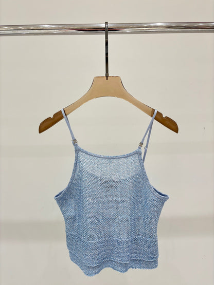 25ss Early spring new diamond button sequins decorated ruffled knitted vest