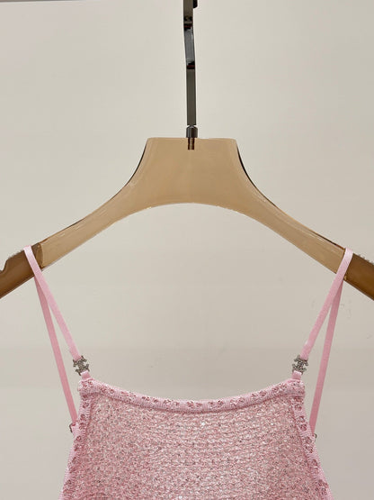 25ss Early spring new diamond button sequins decorated ruffled knitted vest