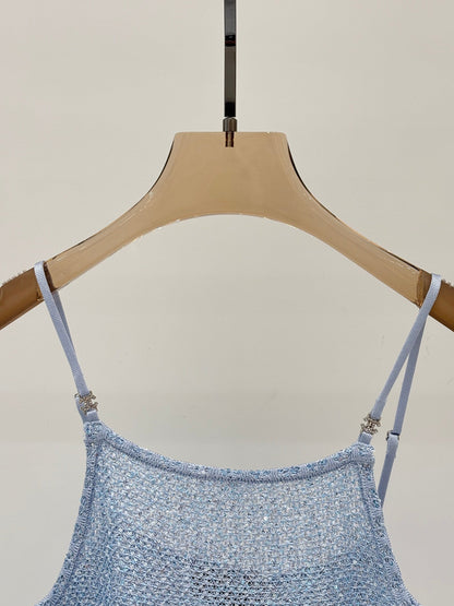 25ss Early spring new diamond button sequins decorated ruffled knitted vest