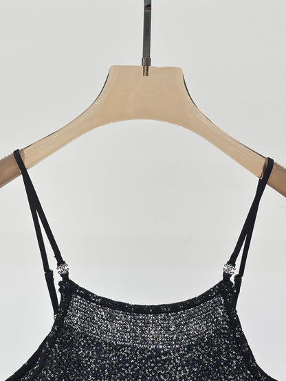 25ss Early spring new diamond button sequins decorated ruffled knitted vest