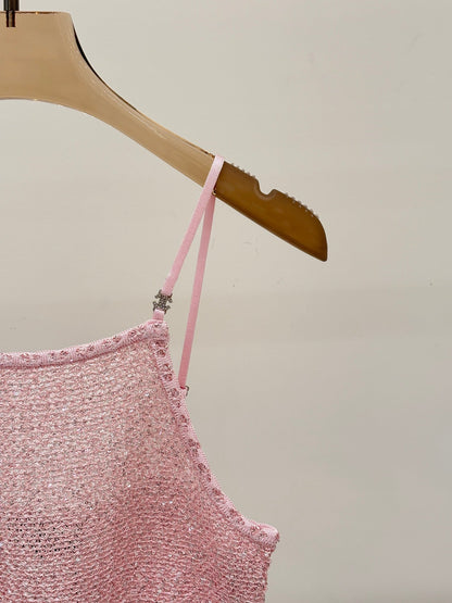 25ss Early spring new diamond button sequins decorated ruffled knitted vest