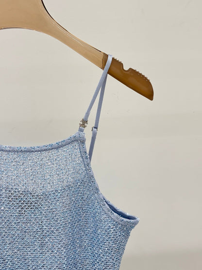 25ss Early spring new diamond button sequins decorated ruffled knitted vest